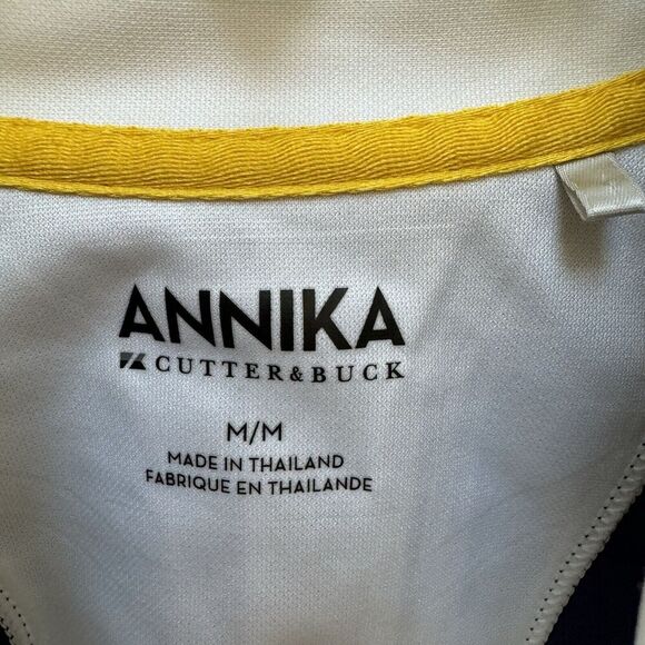 Annika Cutter & Buck Women’s Golf Top M White Blue Yellow Mock Collar - Picture 3 of 6